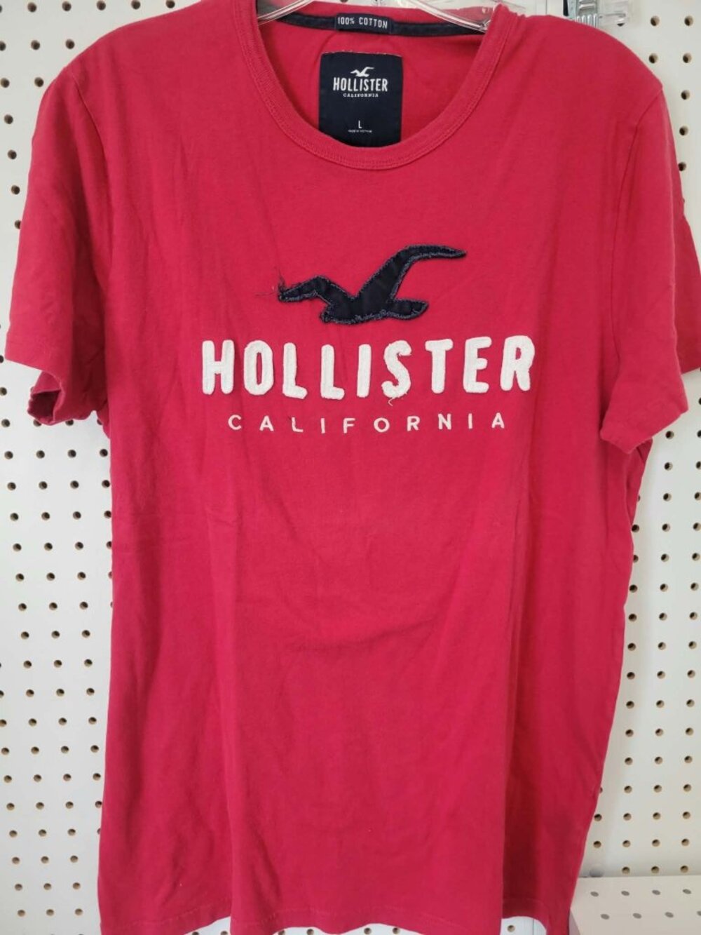 Hollister California Red Mens T-Shirt Large Cotton Short Sleeve Logo Graphic Tee